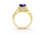 Yellow gold Round Cut Solitaire Leaf-Inspired Engagement Ring with Prong Setting_3