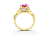 Yellow gold Round Cut Solitaire Leaf-Inspired Engagement Ring with Prong Setting_3