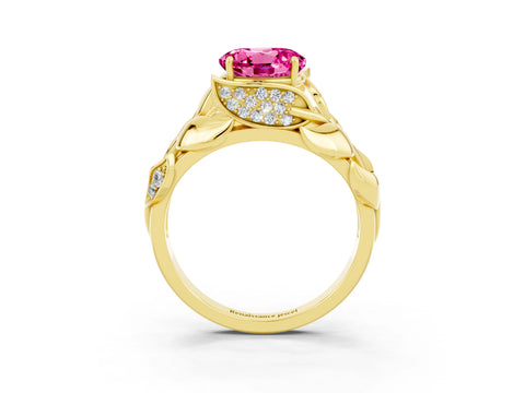Yellow gold Round Cut Solitaire Leaf-Inspired Engagement Ring with Prong Setting_3