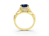 Yellow gold Round Cut Solitaire Leaf-Inspired Engagement Ring with Prong Setting_3