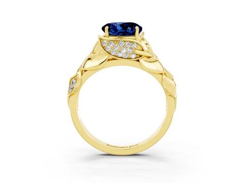 Yellow gold Round Cut Solitaire Leaf-Inspired Engagement Ring with Prong Setting_3
