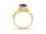 Yellow gold Round Cut Solitaire Leaf-Inspired Engagement Ring with Prong Setting_3