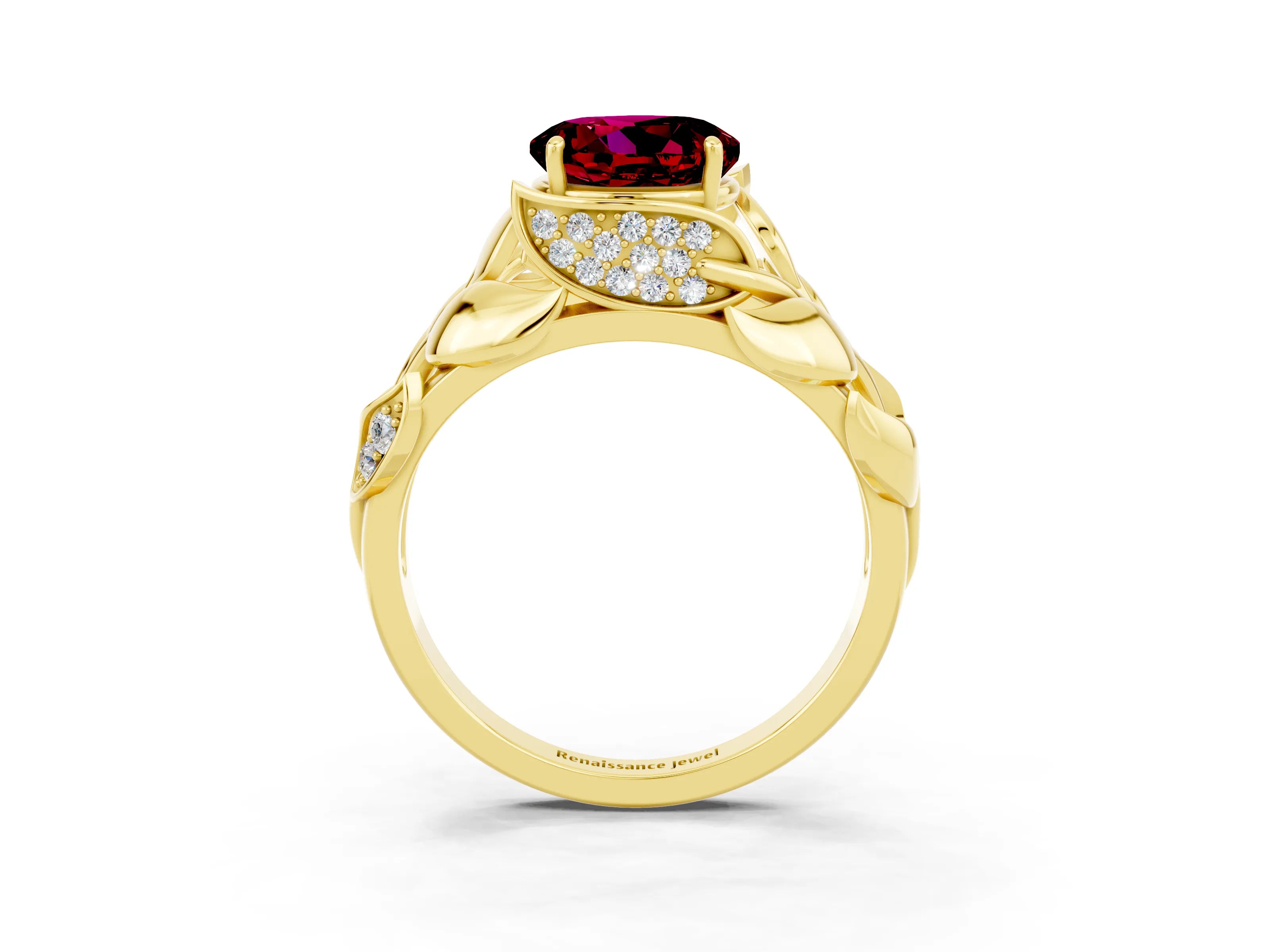 Yellow gold Round Cut Solitaire Leaf-Inspired Engagement Ring with Prong Setting_3