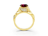 Yellow gold Round Cut Solitaire Leaf-Inspired Engagement Ring with Prong Setting_3
