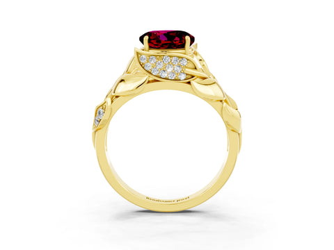 Yellow gold Round Cut Solitaire Leaf-Inspired Engagement Ring with Prong Setting_3