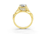 Yellow gold Round Cut Solitaire Leaf-Inspired Engagement Ring with Prong Setting_3