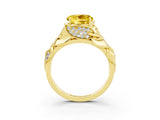 Yellow gold Round Cut Solitaire Leaf-Inspired Engagement Ring with Prong Setting_3