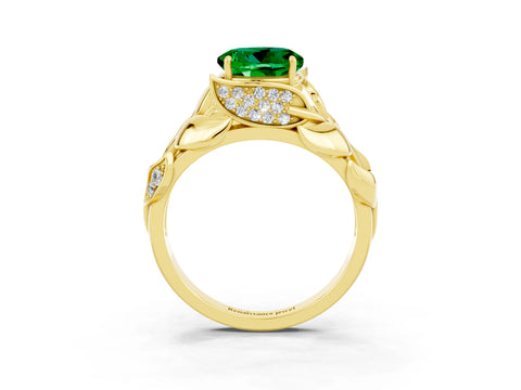 Yellow gold Round Cut Solitaire Leaf-Inspired Engagement Ring with Prong Setting_3