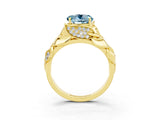 Yellow gold Round Cut Solitaire Leaf-Inspired Engagement Ring with Prong Setting_3