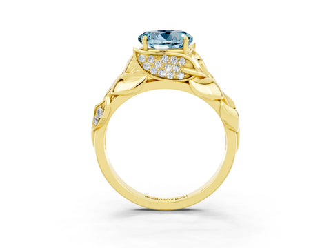 Yellow gold Round Cut Solitaire Leaf-Inspired Engagement Ring with Prong Setting_3
