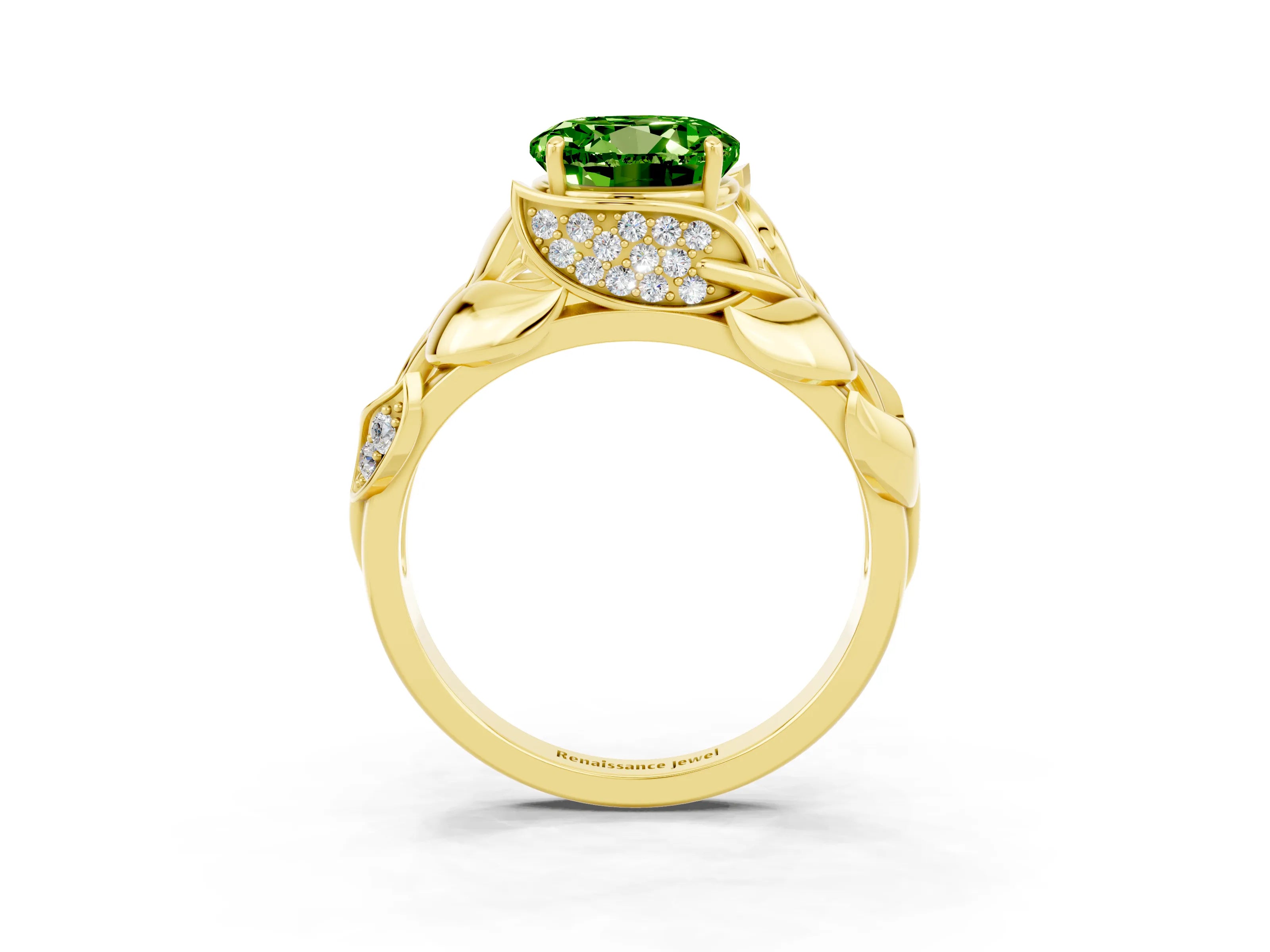 Yellow gold Round Cut Solitaire Leaf-Inspired Engagement Ring with Prong Setting_3