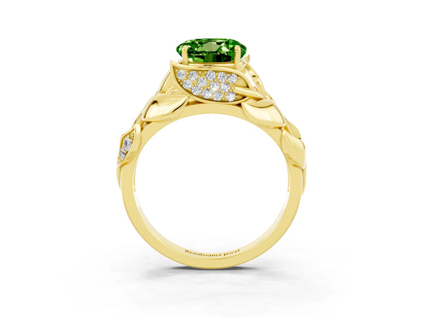 Yellow gold Round Cut Solitaire Leaf-Inspired Engagement Ring with Prong Setting