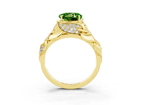 Yellow gold Round Cut Solitaire Leaf-Inspired Engagement Ring with Prong Setting_3