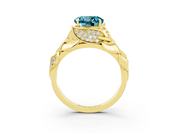Yellow gold Round Cut Solitaire Leaf-Inspired Engagement Ring with Prong Setting