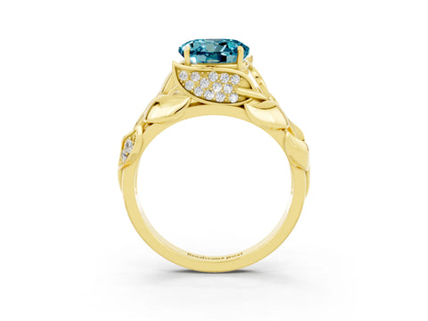 Yellow gold Round Cut Solitaire Leaf-Inspired Engagement Ring with Prong Setting_3