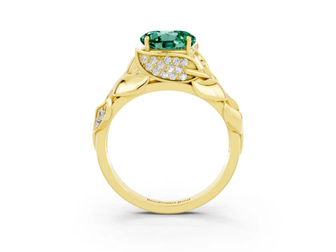 Yellow gold Round Cut Solitaire Leaf-Inspired Engagement Ring with Prong Setting_3