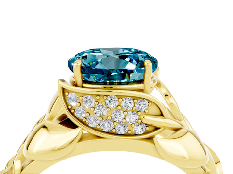 Yellow gold Round Cut Solitaire Leaf-Inspired Engagement Ring with Prong Setting_4