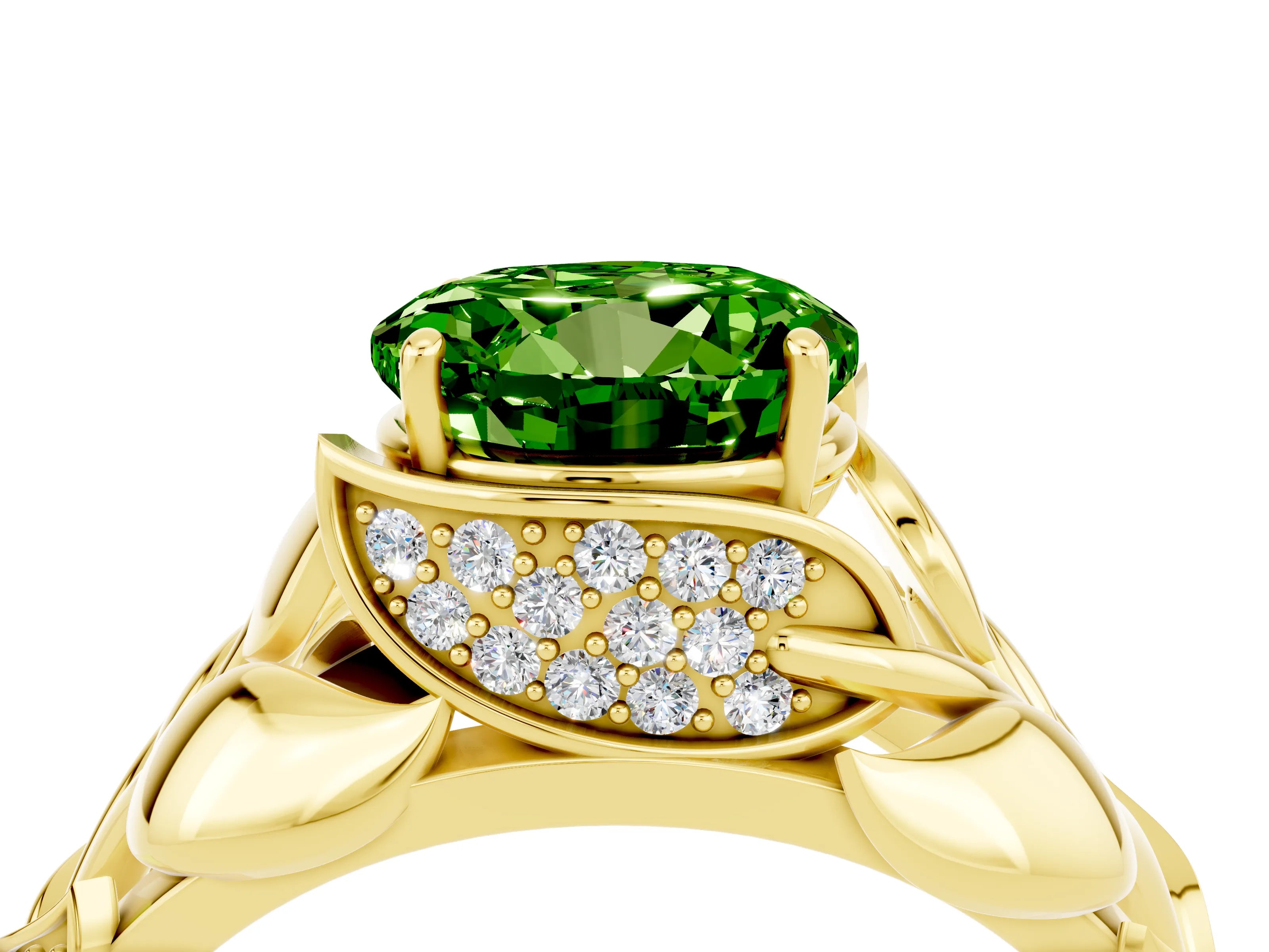 Yellow gold Round Cut Solitaire Leaf-Inspired Engagement Ring with Prong Setting_4