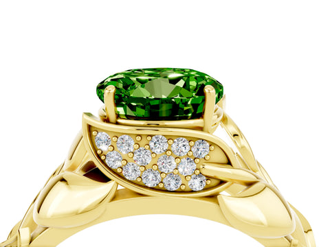 Yellow gold Round Cut Solitaire Leaf-Inspired Engagement Ring with Prong Setting_4