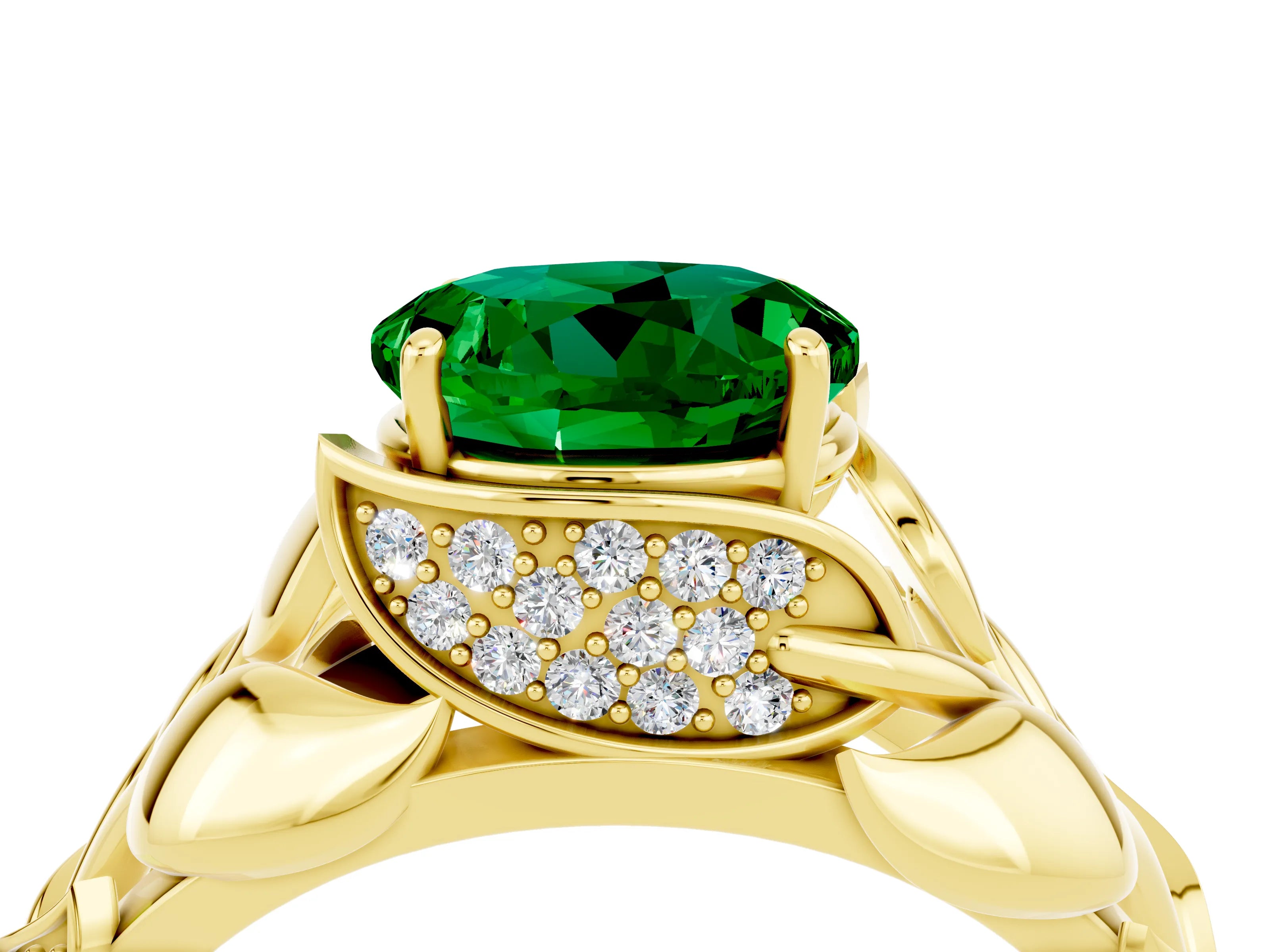 Yellow gold Round Cut Solitaire Leaf-Inspired Engagement Ring with Prong Setting_4