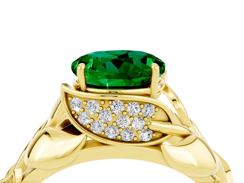 Yellow gold Round Cut Solitaire Leaf-Inspired Engagement Ring with Prong Setting_4