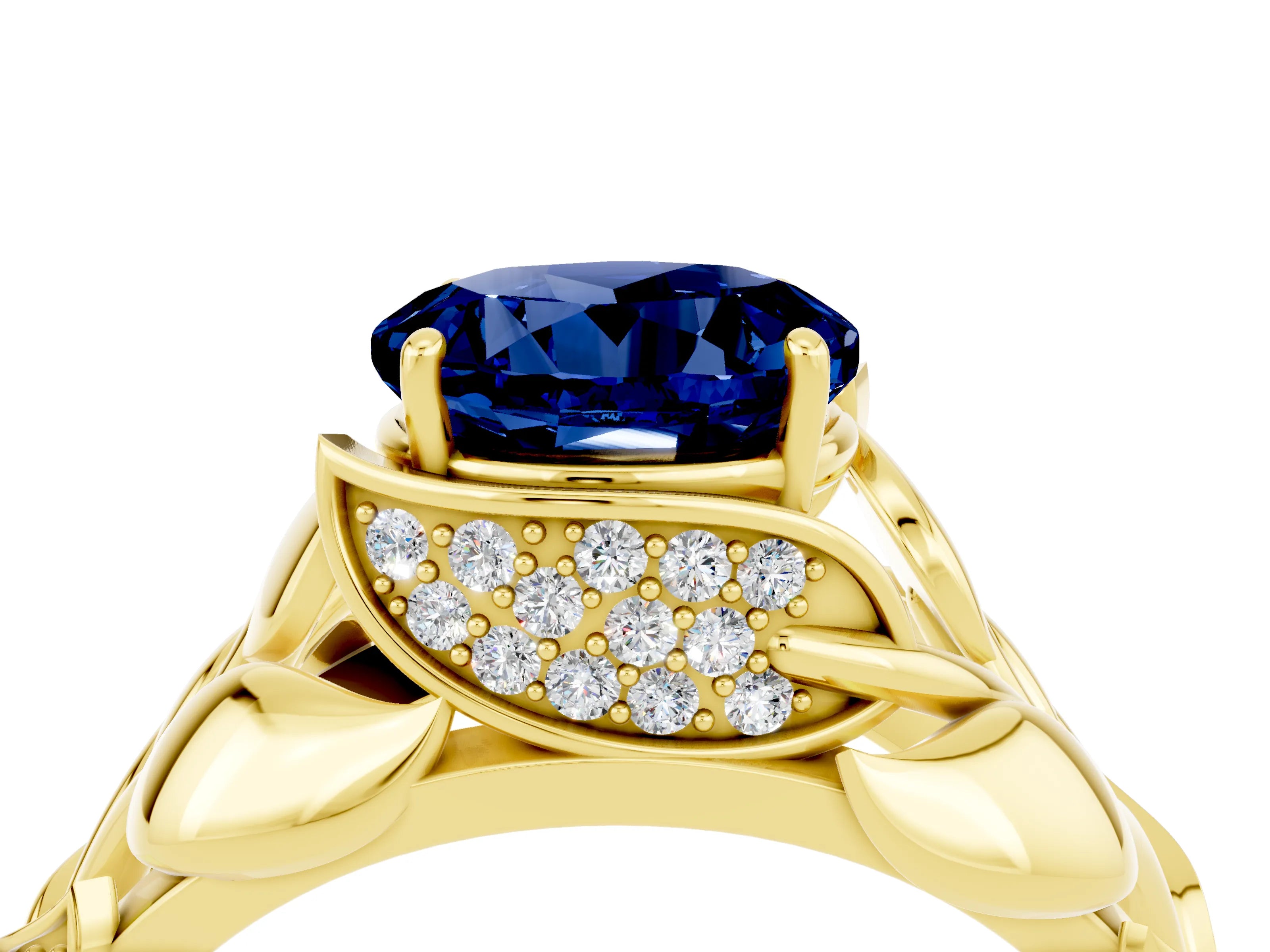 Yellow gold Round Cut Solitaire Leaf-Inspired Engagement Ring with Prong Setting_4