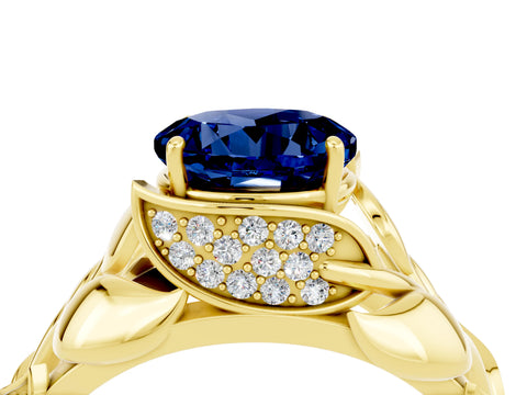 Yellow gold Round Cut Solitaire Leaf-Inspired Engagement Ring with Prong Setting_4