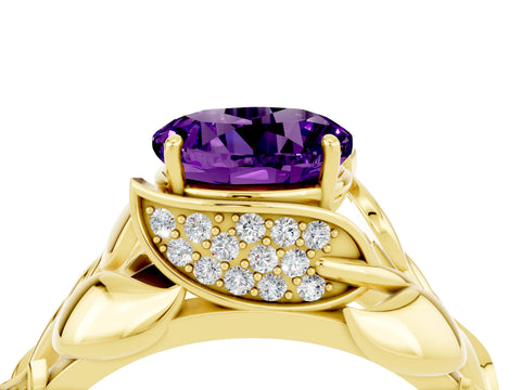 Yellow gold Round Cut Solitaire Leaf-Inspired Engagement Ring with Prong Setting_4