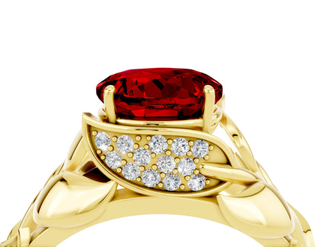 Yellow gold Round Cut Solitaire Leaf-Inspired Engagement Ring with Prong Setting_4