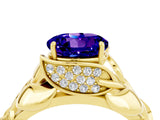 Yellow gold Round Cut Solitaire Leaf-Inspired Engagement Ring with Prong Setting_4