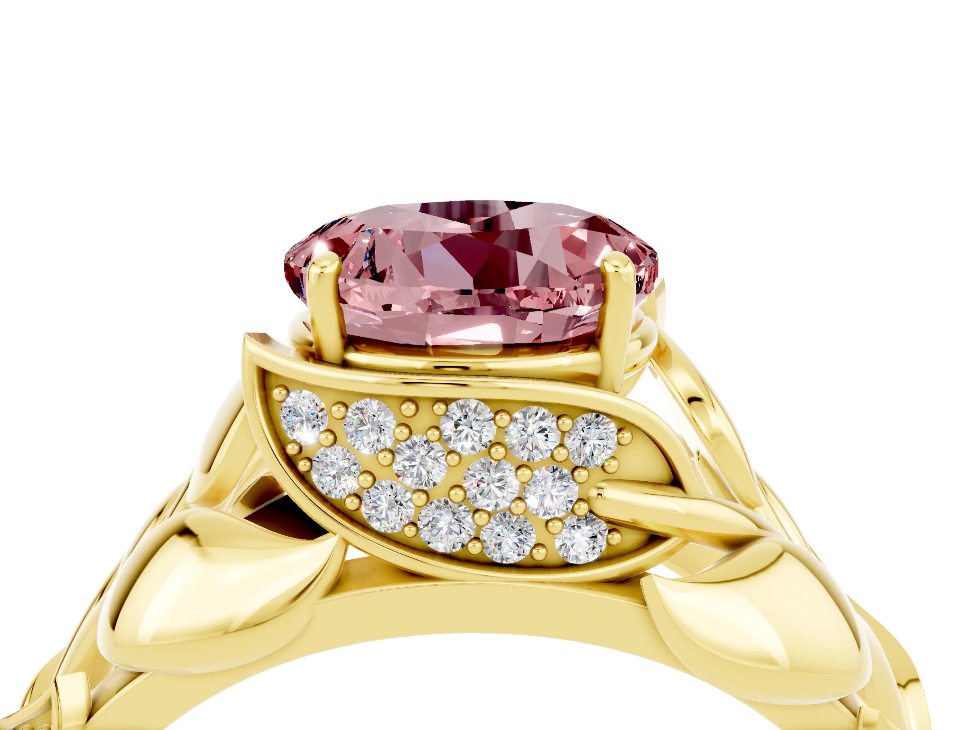 Yellow gold Round Cut Solitaire Leaf-Inspired Engagement Ring with Prong Setting_4