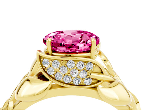 Yellow gold Round Cut Solitaire Leaf-Inspired Engagement Ring with Prong Setting_4