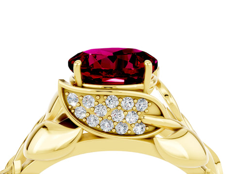 Yellow gold Round Cut Solitaire Leaf-Inspired Engagement Ring with Prong Setting_4