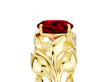 Yellow gold Round Cut Solitaire Leaf-Inspired Engagement Ring with Prong Setting_5