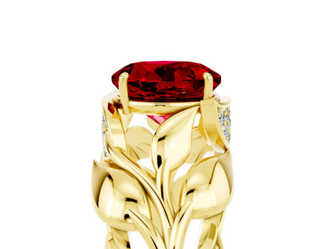Yellow gold Round Cut Solitaire Leaf-Inspired Engagement Ring with Prong Setting_5