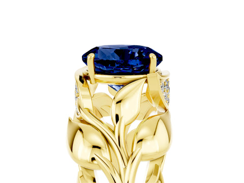 Yellow gold Round Cut Solitaire Leaf-Inspired Engagement Ring with Prong Setting_5