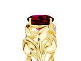 Yellow gold Round Cut Solitaire Leaf-Inspired Engagement Ring with Prong Setting_5