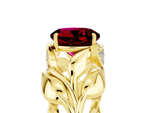 Yellow gold Round Cut Solitaire Leaf-Inspired Engagement Ring with Prong Setting_5
