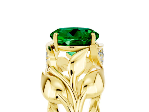 Yellow gold Round Cut Solitaire Leaf-Inspired Engagement Ring with Prong Setting_5