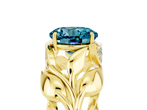 Yellow gold Round Cut Solitaire Leaf-Inspired Engagement Ring with Prong Setting_5