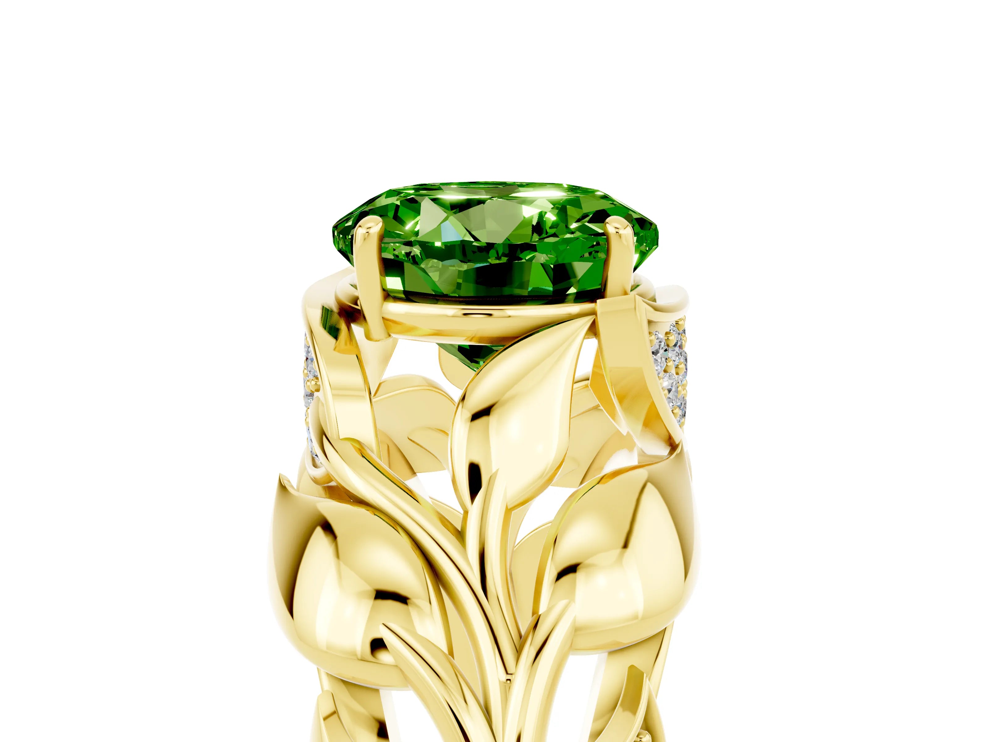 Yellow gold Round Cut Solitaire Leaf-Inspired Engagement Ring with Prong Setting_5