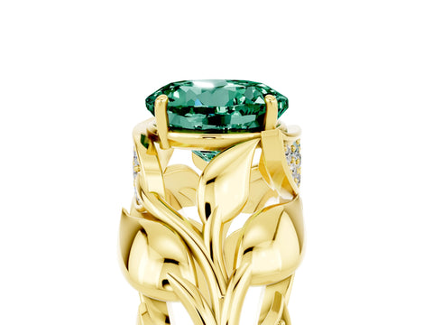Yellow gold Round Cut Solitaire Leaf-Inspired Engagement Ring with Prong Setting_5
