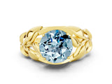 Yellow gold Round Cut Solitaire Leaf-Inspired Engagement Ring with Prong Setting