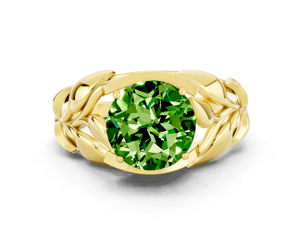 Yellow gold Round Cut Solitaire Leaf-Inspired Engagement Ring with Prong Setting