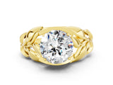 Yellow gold Round Cut Solitaire Leaf-Inspired Engagement Ring with Prong Setting