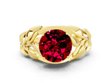 Yellow gold Round Cut Solitaire Leaf-Inspired Engagement Ring with Prong Setting