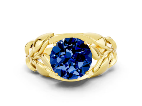 Yellow gold Round Cut Solitaire Leaf-Inspired Engagement Ring with Prong Setting