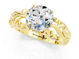 Yellow gold Round Cut Solitaire Moissanite Leaf-Inspired Vine Band Ring with Prong Setting_1