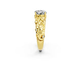 Yellow gold Round Cut Solitaire Moissanite Leaf-Inspired Vine Band Ring with Prong Setting_2