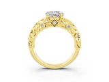 Yellow gold Round Cut Solitaire Moissanite Leaf-Inspired Vine Band Ring with Prong Setting_3